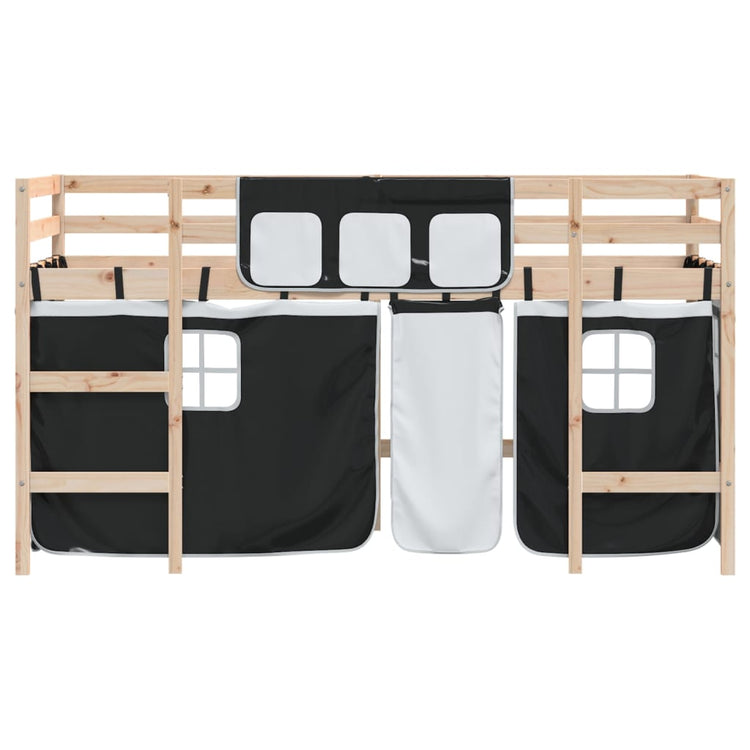 Letto a Soppalco con Tende Bambini Bianco e Nero 90x200 cm Pino 3206964