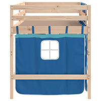 Letto a Soppalco con Tende Bambini Blu 90x200 cm Massello Pino 3206965