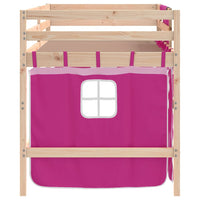 Letto a Soppalco con Tende Bambini Rosa 90x200 cm Massello Pino 3206966