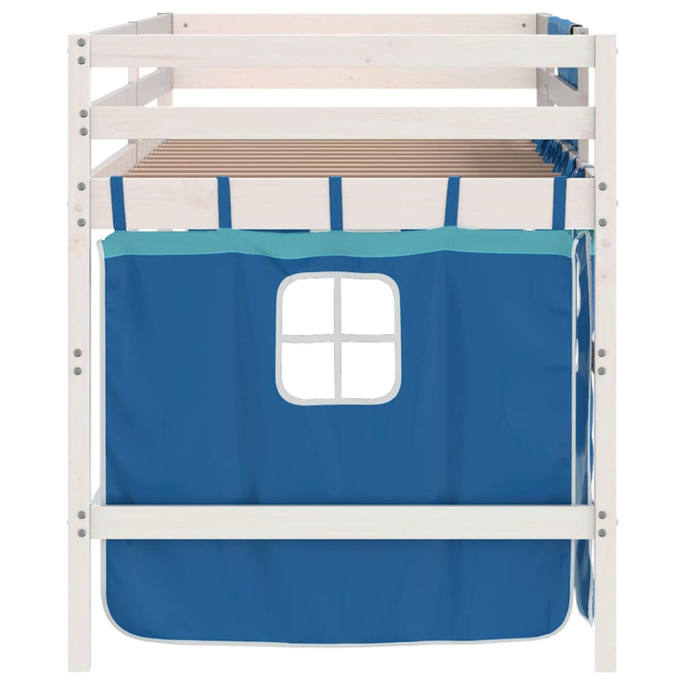 Letto a Soppalco con Tende Bambini Blu 90x200 cm Massello Pino 3206968