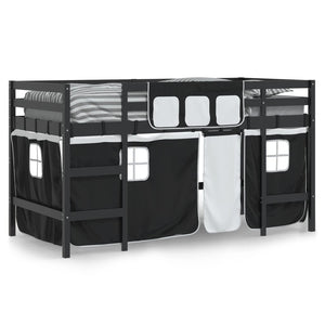 Letto a Soppalco con Tende Bambini Bianco e Nero 90x200 cm Pino 3206970