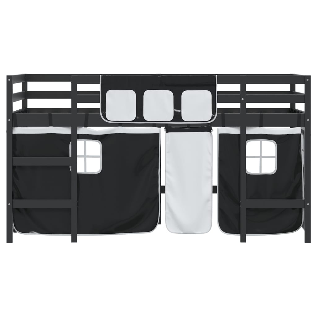 Letto a Soppalco con Tende Bambini Bianco e Nero 90x200 cm Pino 3206970