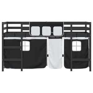 Letto a Soppalco con Tende Bambini Bianco e Nero 90x200 cm Pino 3206970