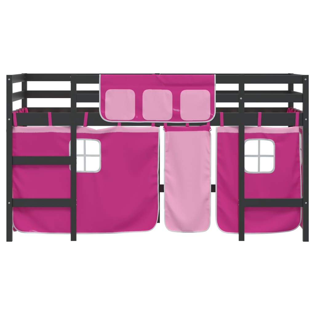 Letto a Soppalco con Tende Bambini Rosa 90x200 cm Massello Pino 3206972