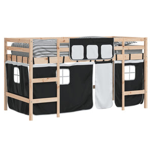 Letto a Soppalco Bambini con Tende Bianco e Nero 90x190 cm Pino 3206973