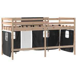 Letto a Soppalco Bambini con Tende Bianco e Nero 90x190 cm Pino 3206973