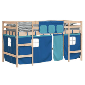 Letto a Soppalco Bambini con Tende Blu 90x190 cm Massello Pino 3206974