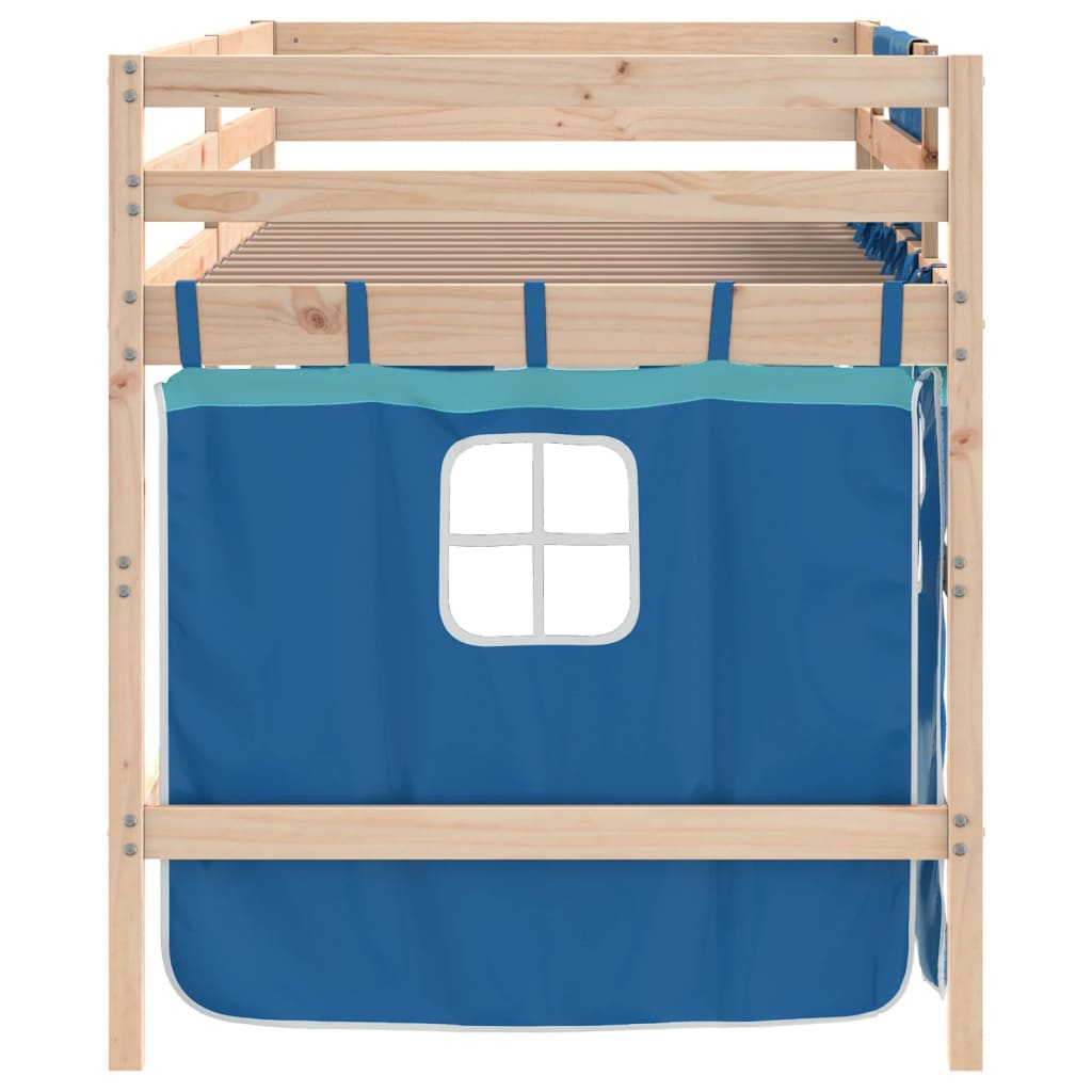 Letto a Soppalco Bambini con Tende Blu 90x190 cm Massello Pino 3206974