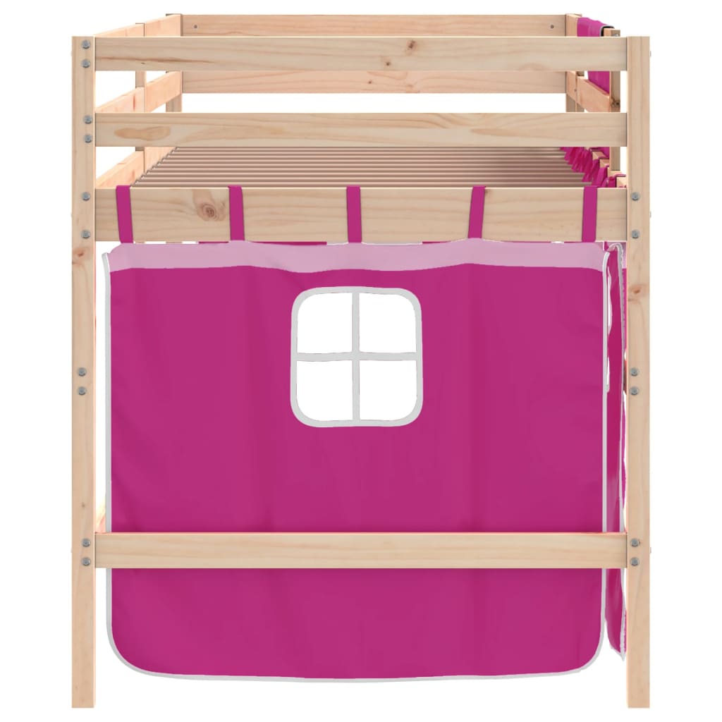 Letto a Soppalco con Tende Bambini Rosa 90x190 cm Massello Pino 3206975