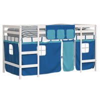 Letto a Soppalco Bambini con Tende Blu 90x190 cm Massello Pino 3206977