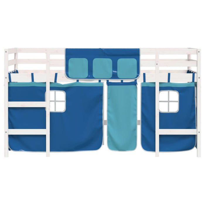 Letto a Soppalco Bambini con Tende Blu 90x190 cm Massello Pino 3206977