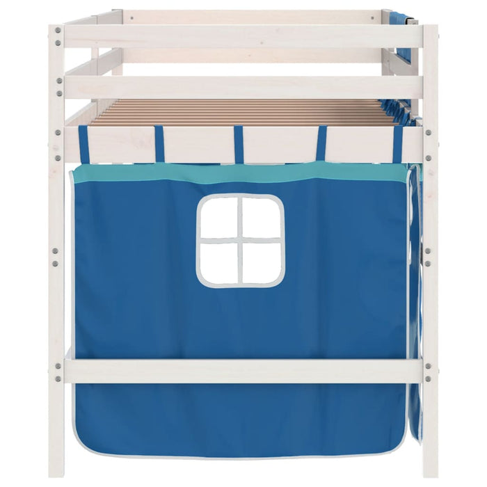 Letto a Soppalco Bambini con Tende Blu 90x190 cm Massello Pino 3206977