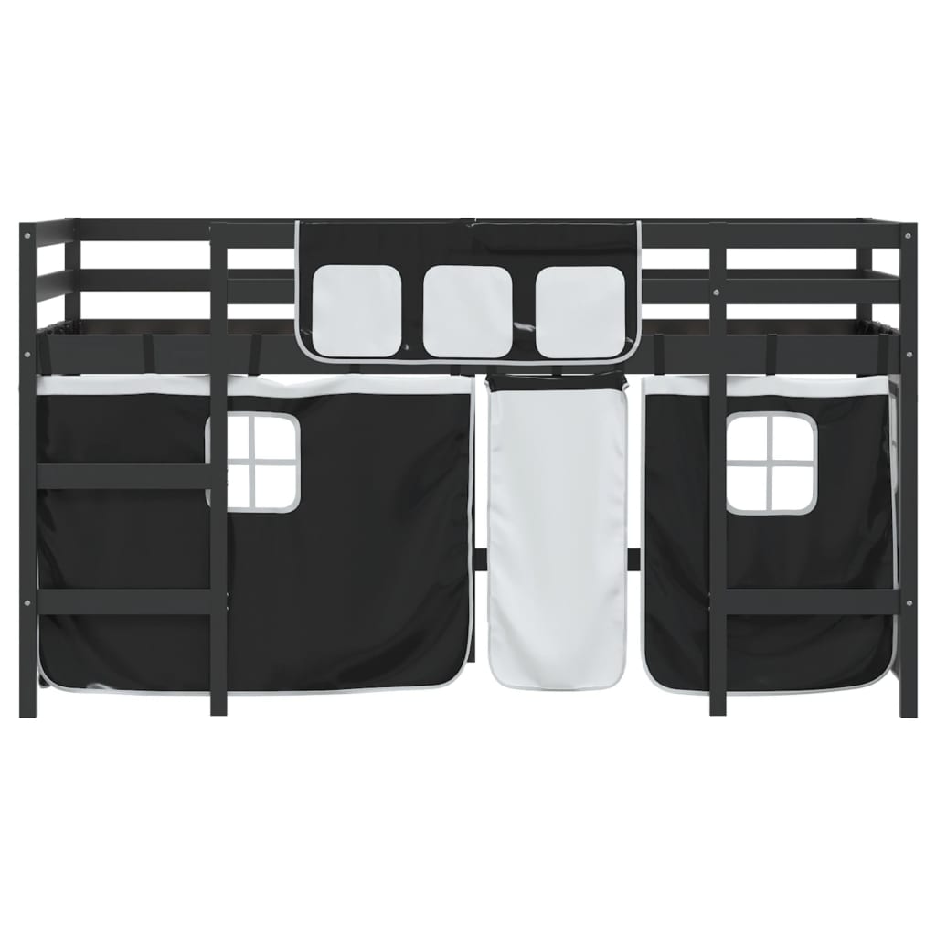 Letto a Soppalco Bambini con Tende Bianco e Nero 90x190 cm Pino 3206979