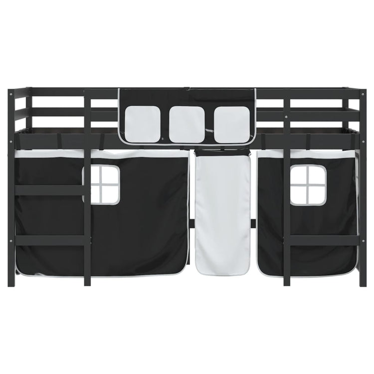 Letto a Soppalco Bambini con Tende Bianco e Nero 90x190 cm Pino 3206979