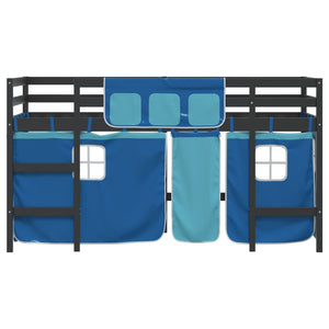 Letto a Soppalco Bambini con Tende Blu 90x190 cm Massello Pino 3206980