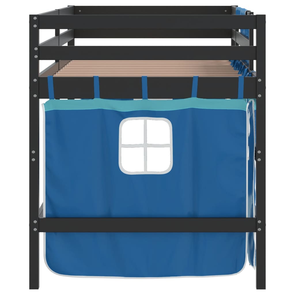 Letto a Soppalco Bambini con Tende Blu 90x190 cm Massello Pino 3206980