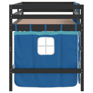 Letto a Soppalco Bambini con Tende Blu 90x190 cm Massello Pino 3206980