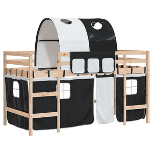 Letto a Soppalco con Tunnel Bambini Bianco e Nero 80x200cm Pino 3206982