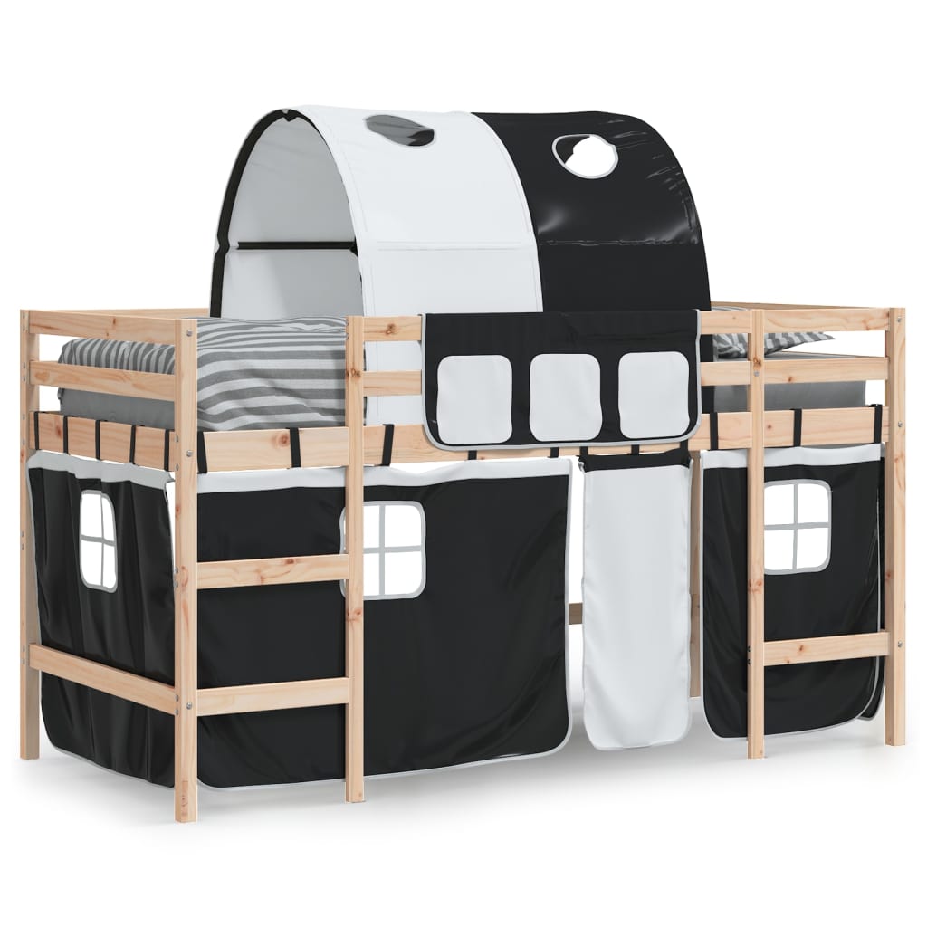 Letto a Soppalco con Tunnel Bambini Bianco e Nero 80x200cm Pino 3206982