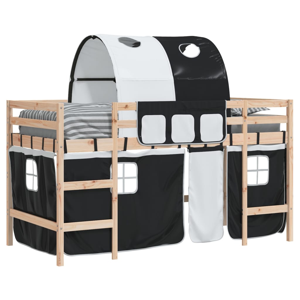 Letto a Soppalco con Tunnel Bambini Bianco e Nero 80x200cm Pino 3206982