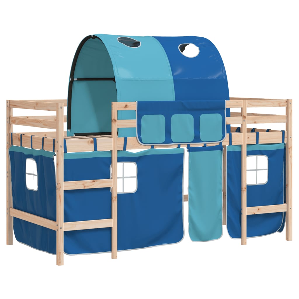 Letto a Soppalco con Tunnel Bambini Blu 80x200cm Massello Pino 3206983