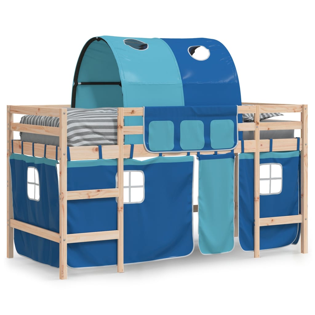 Letto a Soppalco con Tunnel Bambini Blu 80x200cm Massello Pino 3206983