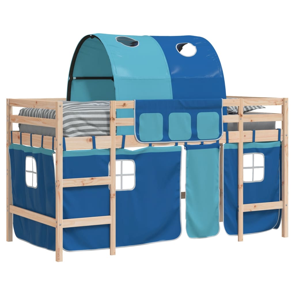 Letto a Soppalco con Tunnel Bambini Blu 80x200cm Massello Pino 3206983