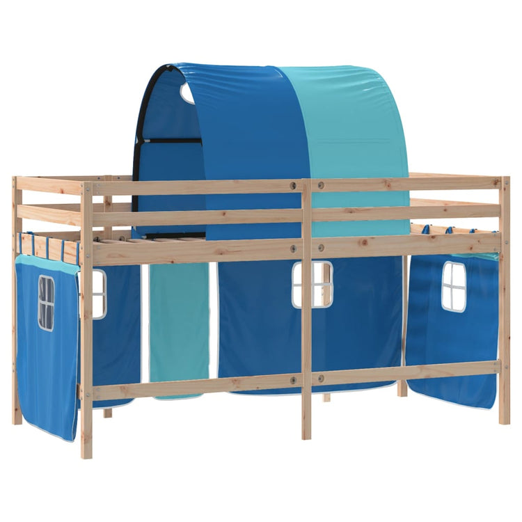 Letto a Soppalco con Tunnel Bambini Blu 80x200cm Massello Pino 3206983