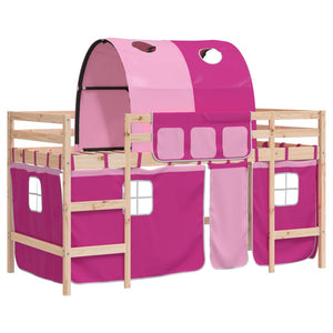 Letto a Soppalco con Tunnel Bambini Rosa 80x200cm Massello Pinocod mxl 133140