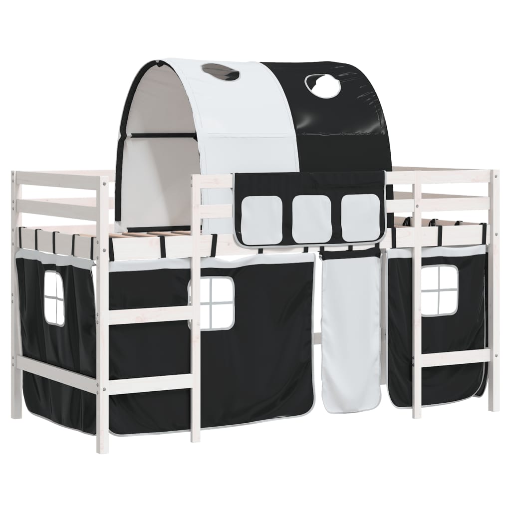 Letto a Soppalco con Tunnel Bambini Bianco e Nero 80x200cm Pino 3206985