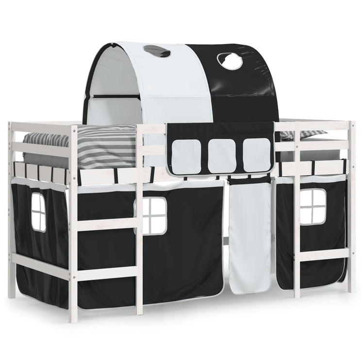 Letto a Soppalco con Tunnel Bambini Bianco e Nero 80x200cm Pino 3206985