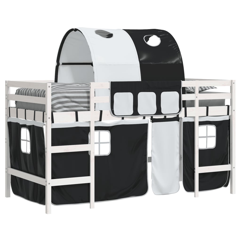 Letto a Soppalco con Tunnel Bambini Bianco e Nero 80x200cm Pino 3206985