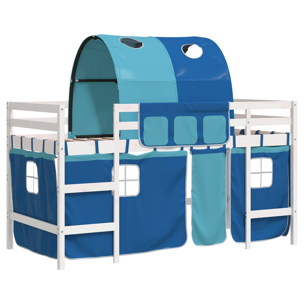 Letto a Soppalco con Tunnel Bambini Blu 80x200cm Massello Pino 3206986