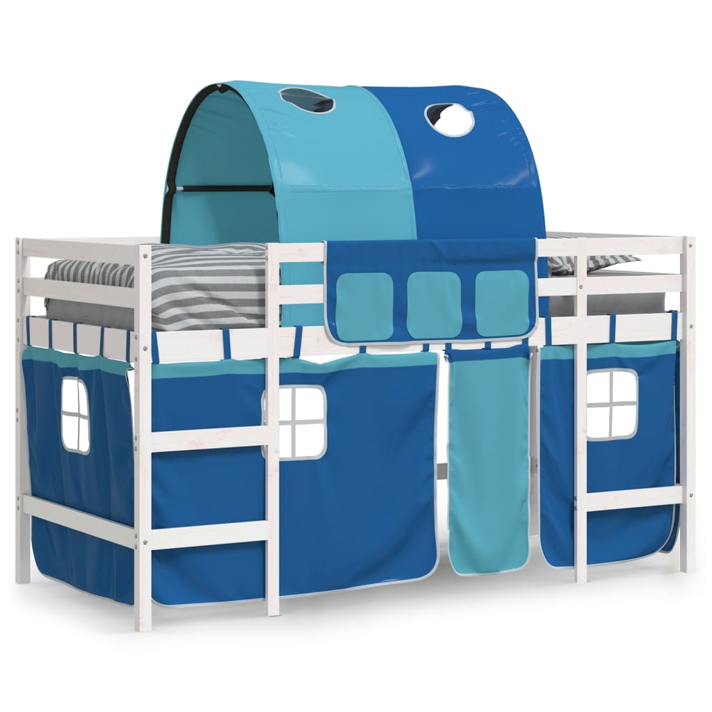 Letto a Soppalco con Tunnel Bambini Blu 80x200cm Massello Pino 3206986