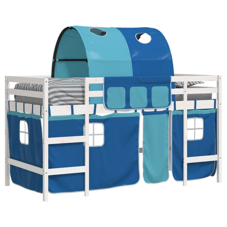 Letto a Soppalco con Tunnel Bambini Blu 80x200cm Massello Pino 3206986