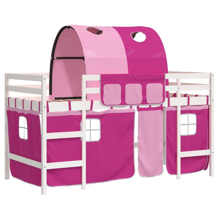 Letto a Soppalco con Tunnel Bambini Rosa 80x200cm Massello Pino 3206987