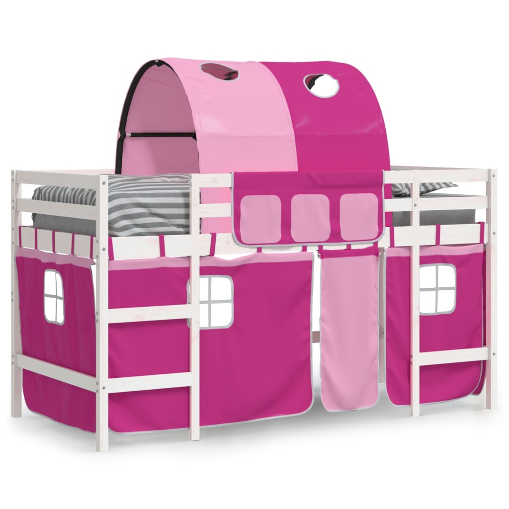 Letto a Soppalco con Tunnel Bambini Rosa 80x200cm Massello Pino 3206987