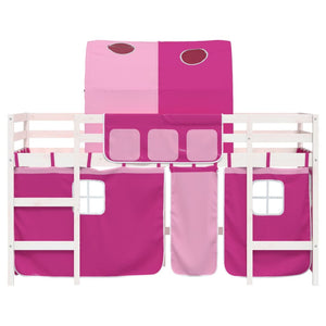 Letto a Soppalco con Tunnel Bambini Rosa 80x200cm Massello Pino 3206987