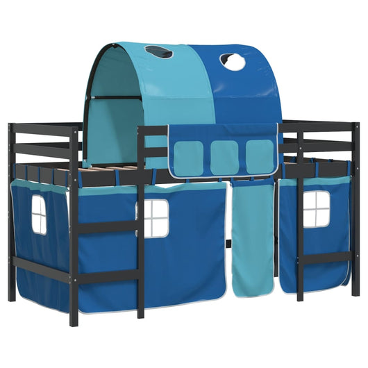 Letto a Soppalco con Tunnel Bambini Blu 80x200cm Massello Pinocod mxl 85192