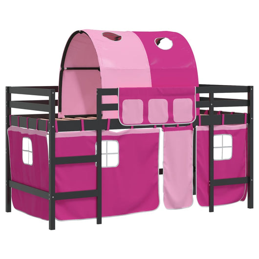 Letto a Soppalco con Tunnel Bambini Rosa 80x200cm Massello Pino 3206990