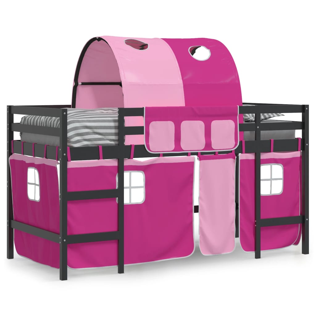 Letto a Soppalco con Tunnel Bambini Rosa 80x200cm Massello Pino 3206990