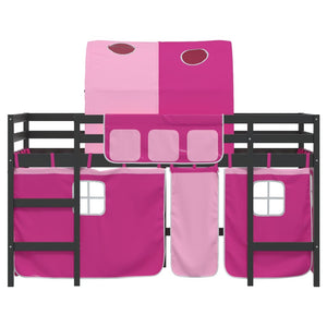 Letto a Soppalco con Tunnel Bambini Rosa 80x200cm Massello Pino 3206990