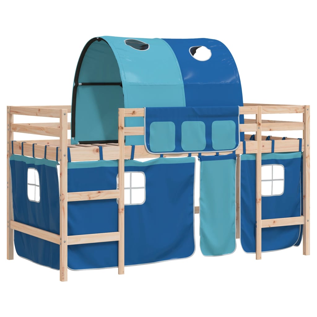 Letto a Soppalco con Tunnel Bambini Blu 90x200cm Massello Pino 3206992