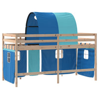 Letto a Soppalco con Tunnel Bambini Blu 90x200cm Massello Pino 3206992