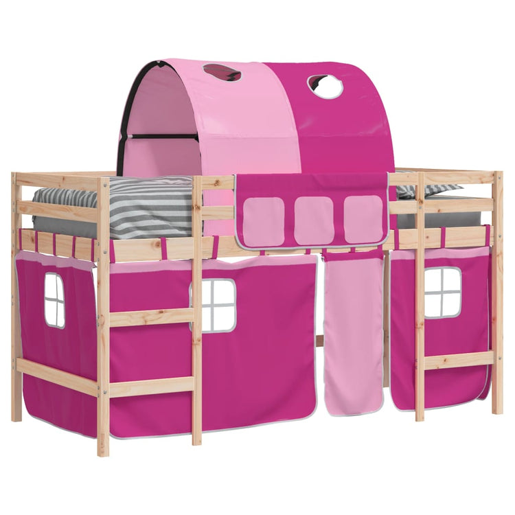 Letto a Soppalco con Tunnel Bambini Rosa 90x200cm Massello Pino 3206993