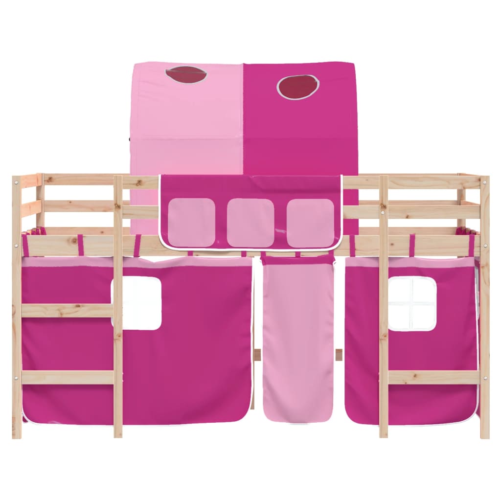 Letto a Soppalco con Tunnel Bambini Rosa 90x200cm Massello Pino 3206993