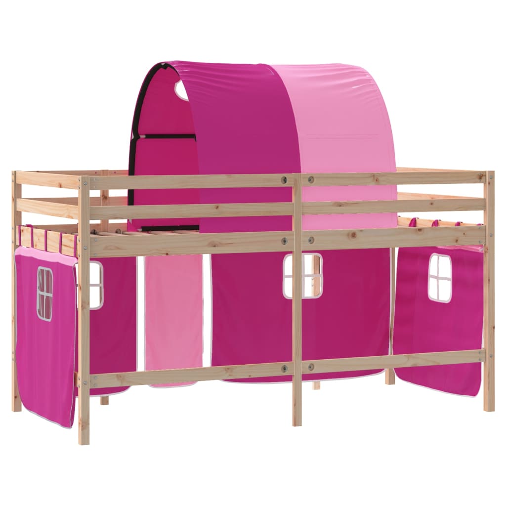 Letto a Soppalco con Tunnel Bambini Rosa 90x200cm Massello Pino 3206993