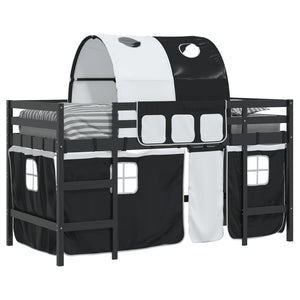 Letto a Soppalco con Tunnel Bambini Bianco e Nero 90x200cm Pino 3206997