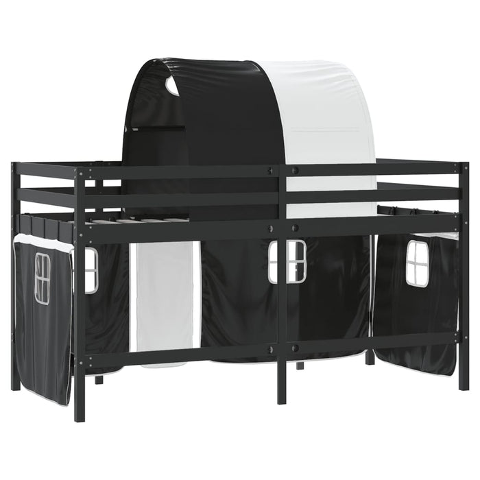 Letto a Soppalco con Tunnel Bambini Bianco e Nero 90x200cm Pino 3206997