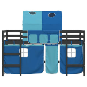 Letto a Soppalco con Tunnel Bambini Blu 90x200cm Massello Pino 3206998